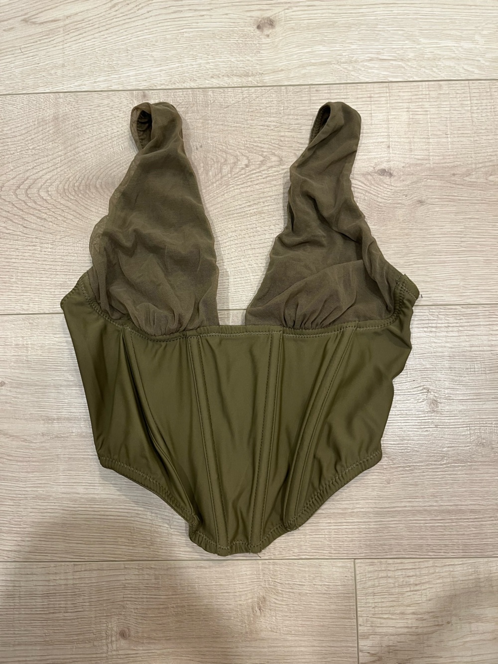 Urban Outfitters Olive Green Mesh-Panel Corset Top